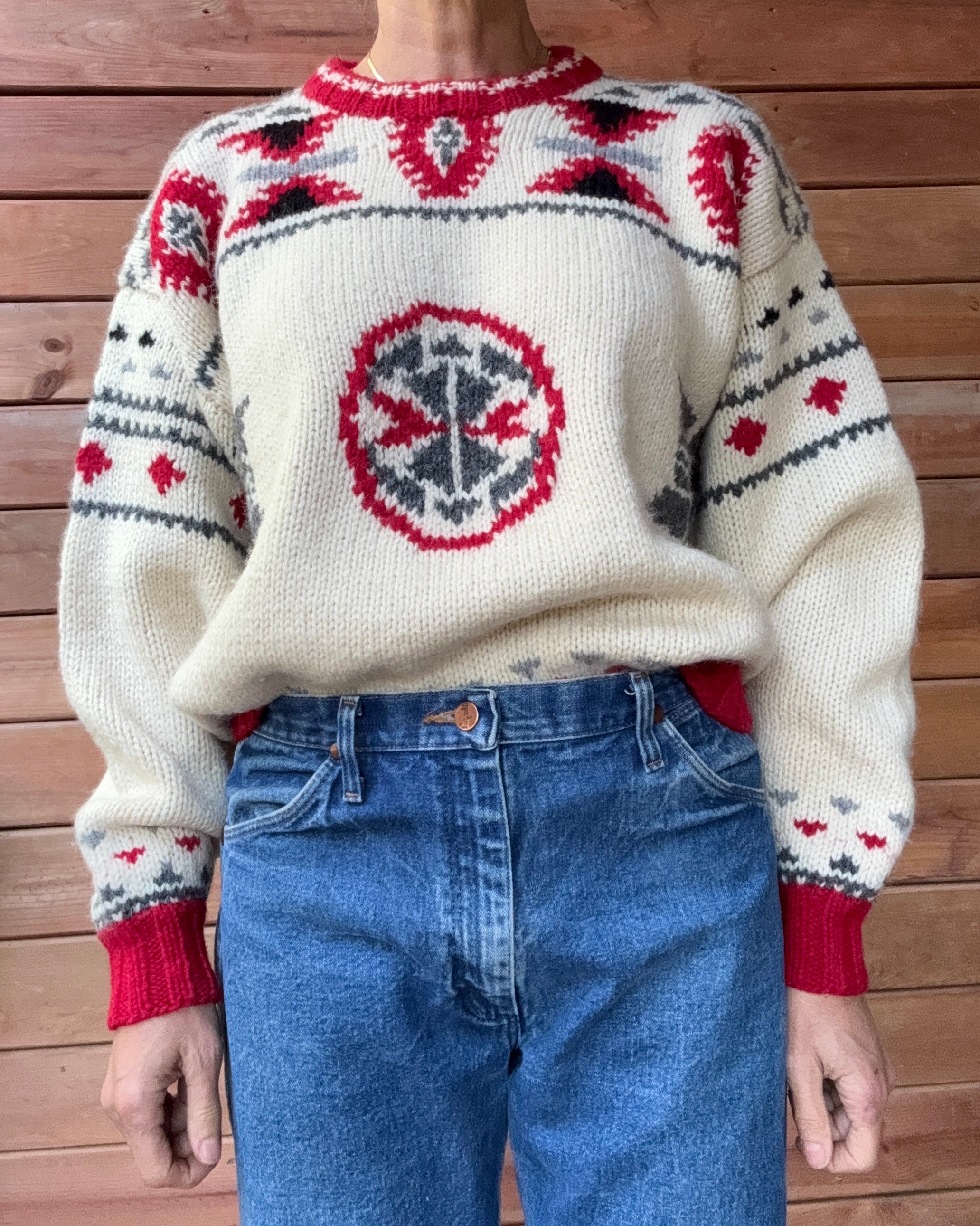 Vintage Leo Chevalier Shetland Wool Knit Navajo Pattern Style Fair Isle Sweater: Chunky Ski Pullover M/L