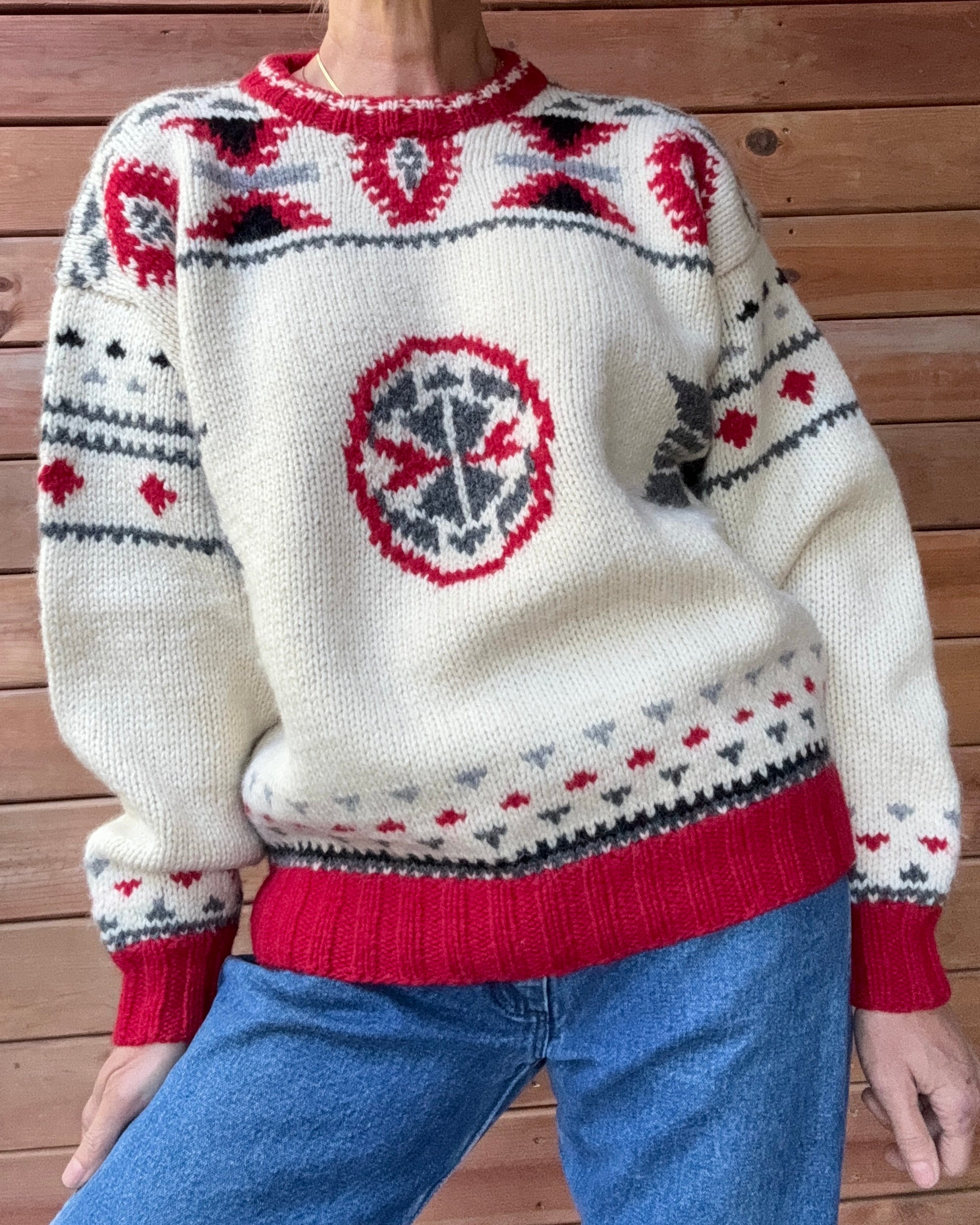 Vintage Leo Chevalier Shetland Wool Knit Navajo Pattern Style Fair Isle Sweater: Chunky Ski Pullover M/L