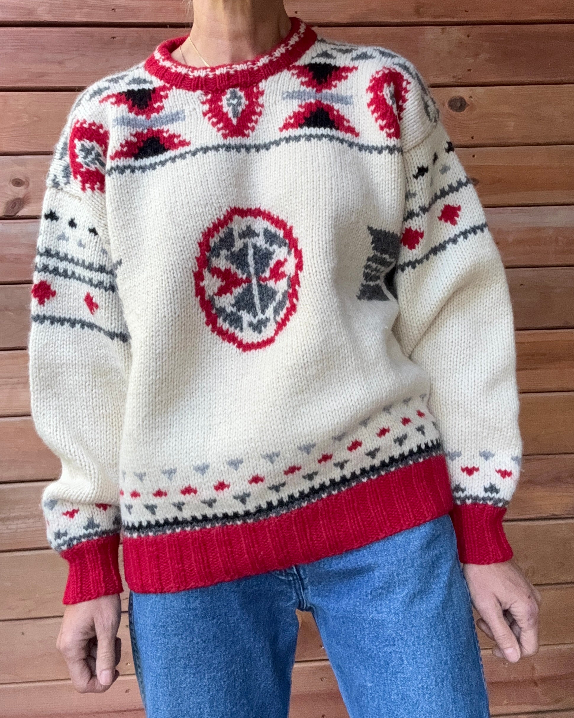 Vintage Leo Chevalier Shetland Wool Knit Navajo Pattern Style Fair Isle Sweater: Chunky Ski Pullover M/L