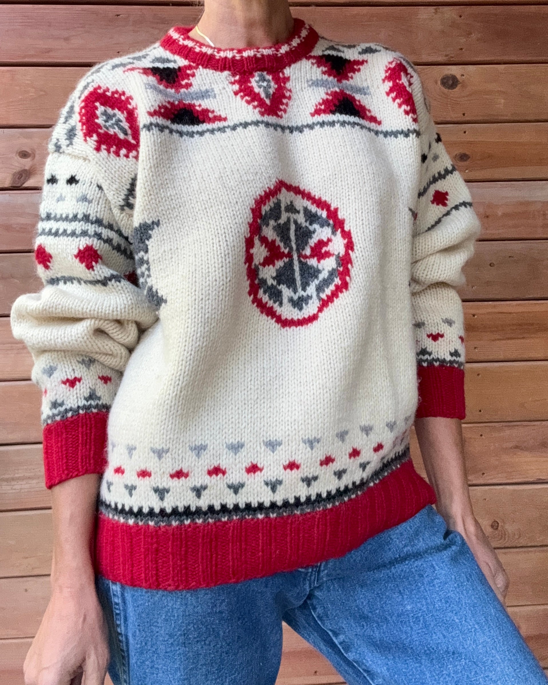 Vintage Leo Chevalier Shetland Wool Knit Navajo Pattern Style Fair Isle Sweater: Chunky Ski Pullover M/L