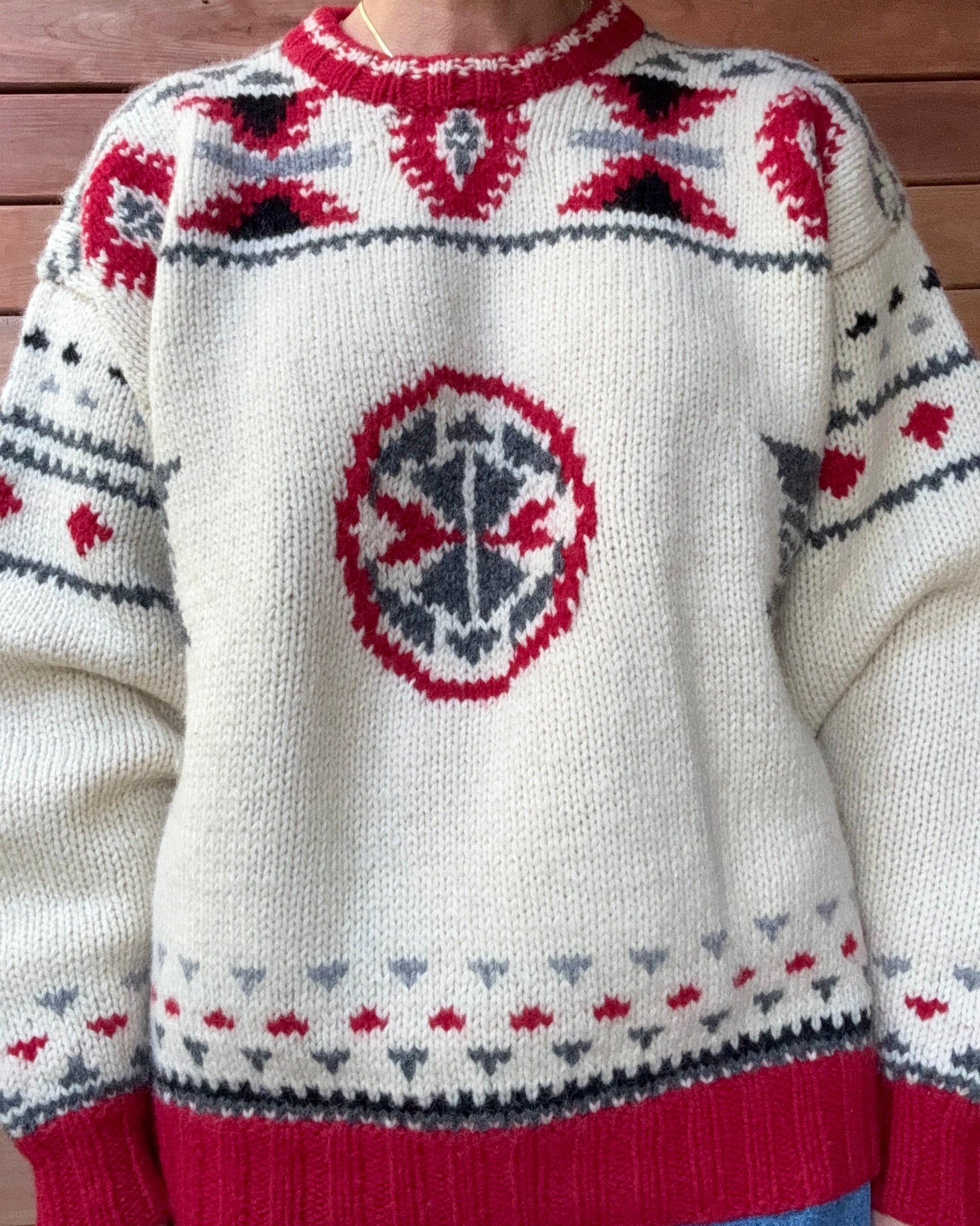Vintage Leo Chevalier Shetland Wool Knit Navajo Pattern Style Fair Isle Sweater: Chunky Ski Pullover M/L