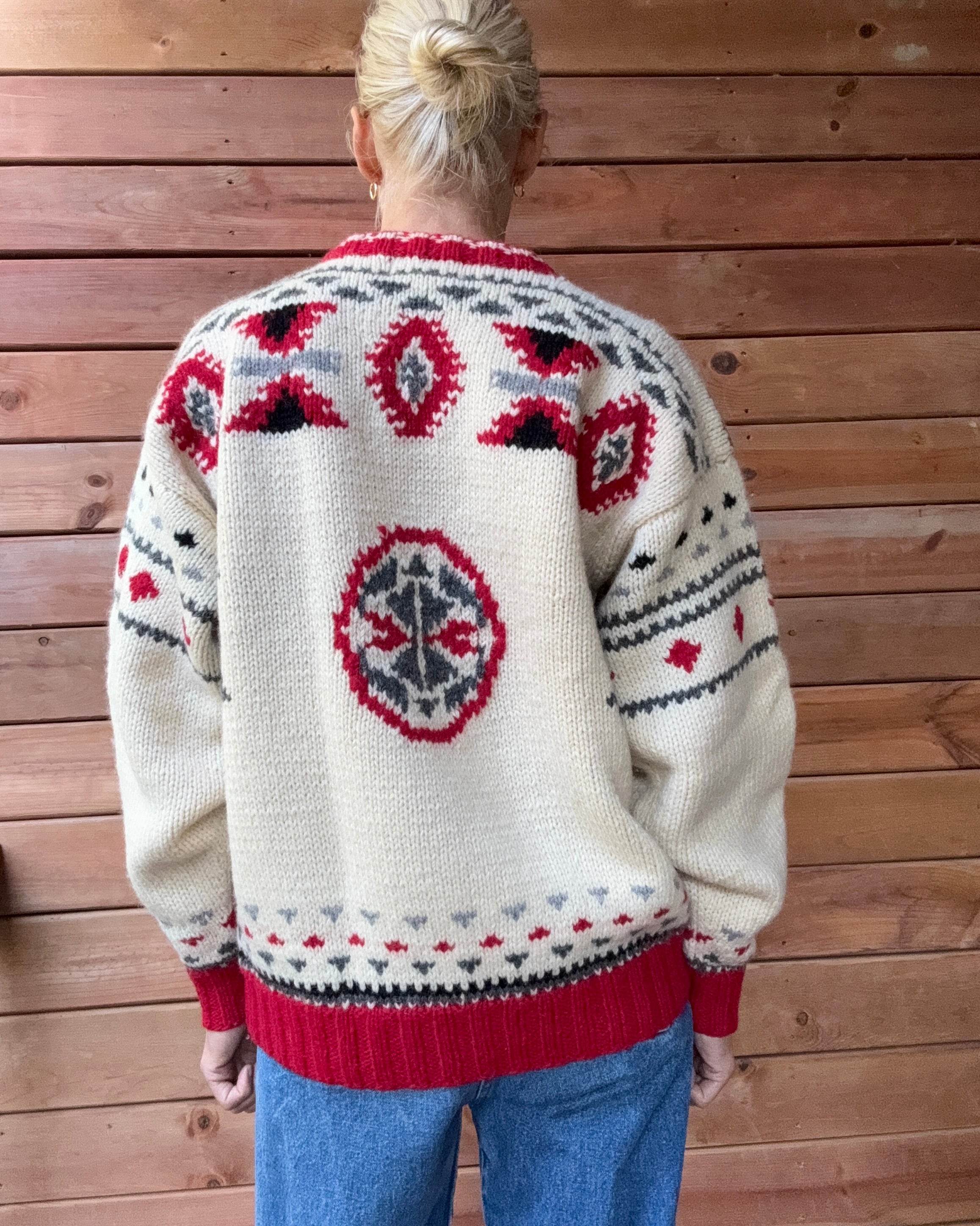 Vintage Leo Chevalier Shetland Wool Knit Navajo Pattern Style Fair Isle Sweater: Chunky Ski Pullover M/L