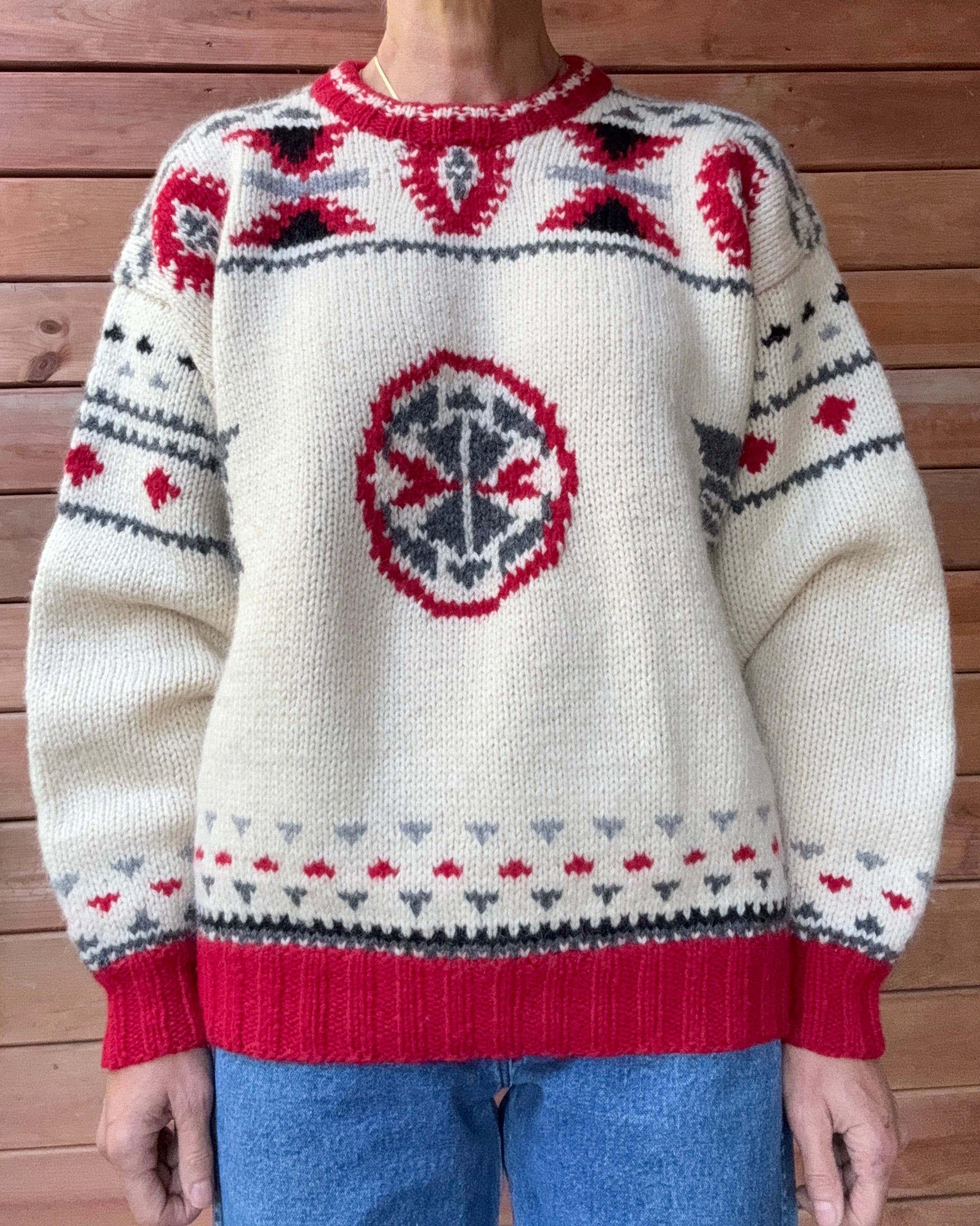 Vintage Leo Chevalier Shetland Wool Knit Navajo Pattern Style Fair Isle Sweater: Chunky Ski Pullover M/L