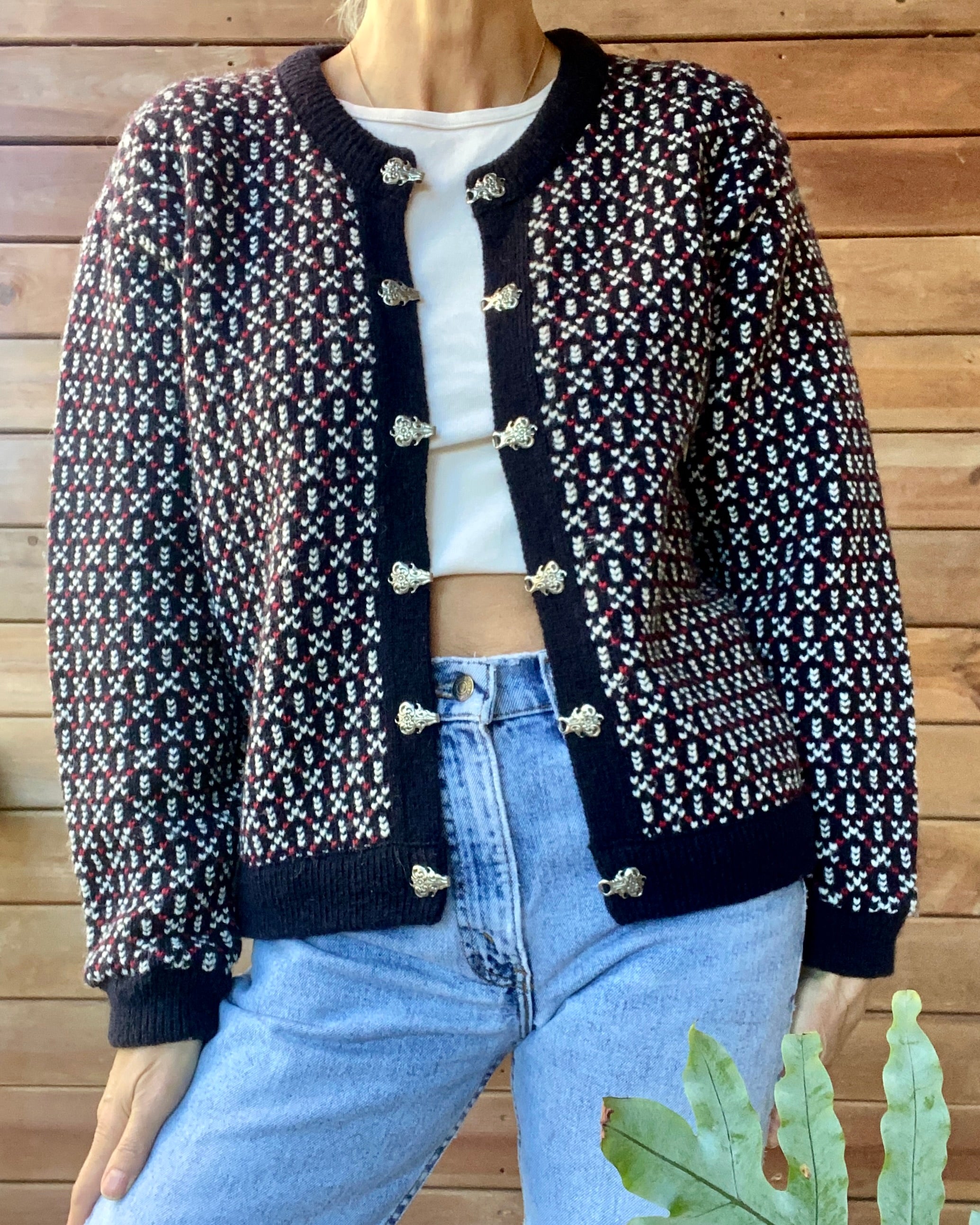 Vintage L.L.BEAN Bird's Eye Norwegian Navy Sweater Cardigan M Made in Norway