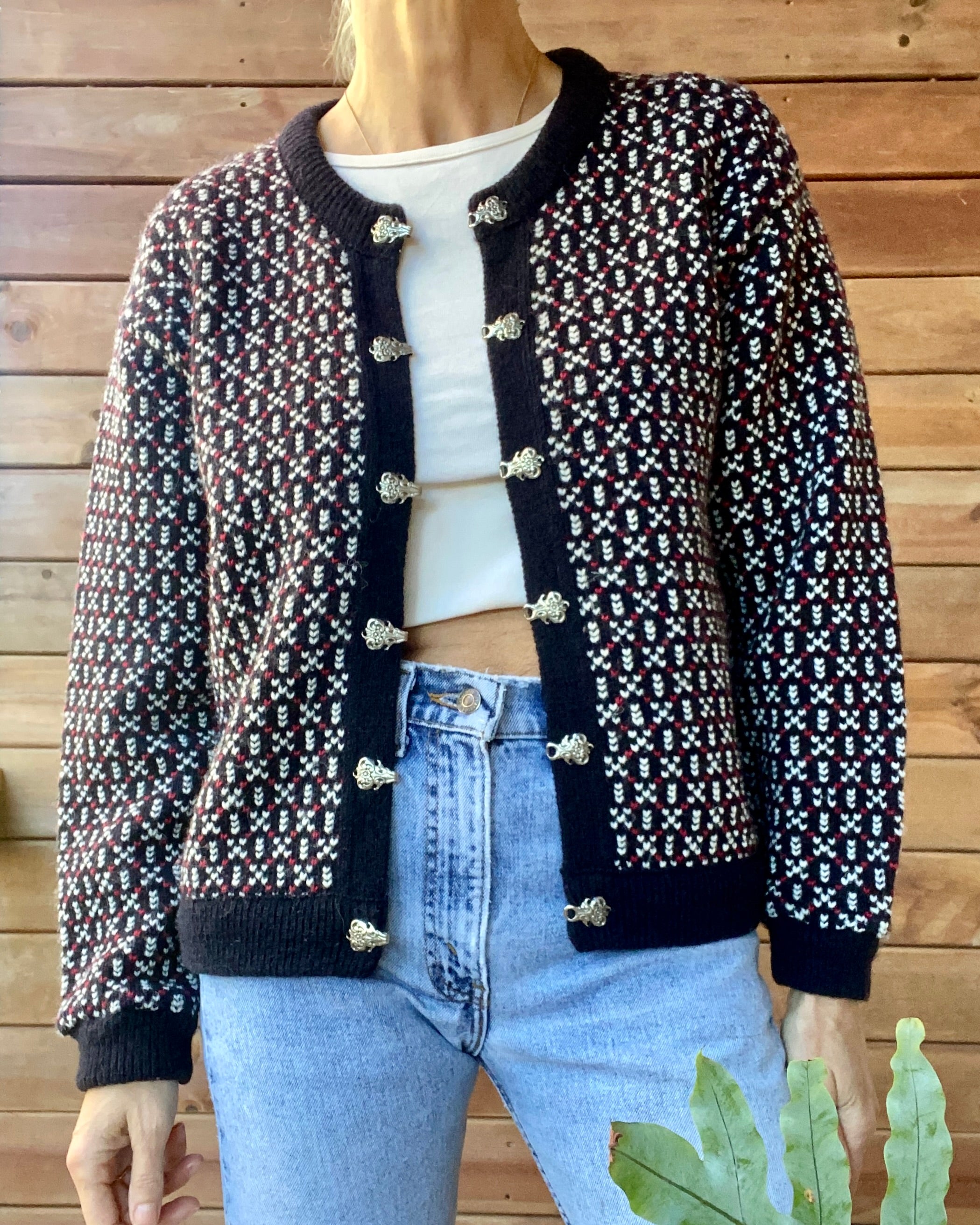 Vintage L.L.BEAN Bird's Eye Norwegian Navy Sweater Cardigan M Made in Norway