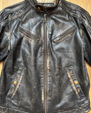 Vintage Y2K ENERGIE Italian Brand Mens Black Distressed Genuine Leather Motorcycle Racing Jacket Size M