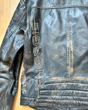 Vintage Y2K ENERGIE Italian Brand Mens Black Distressed Genuine Leather Motorcycle Racing Jacket Size M