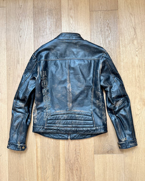 Vintage Y2K ENERGIE Italian Brand Mens Black Distressed Genuine Leather Motorcycle Racing Jacket Size M