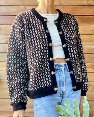 Vintage L.L.BEAN Bird's Eye Norwegian Navy Sweater Cardigan M Made in Norway