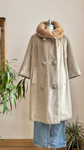 Vintage 1960s The HIGBEE Company Cleveland Blonde Faux Fur with Real Mink Collar Double Breasted Coat Union Made in USA M *New Condition