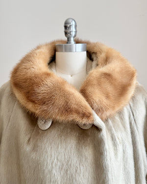 Vintage 1960s The HIGBEE Company Cleveland Blonde Faux Fur with Real Mink Collar Double Breasted Coat Union Made in USA M *New Condition