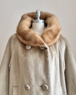 Vintage 1960s The HIGBEE Company Cleveland Blonde Faux Fur with Real Mink Collar Double Breasted Coat Union Made in USA M *New Condition