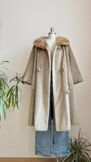Vintage 1960s The HIGBEE Company Cleveland Blonde Faux Fur with Real Mink Collar Double Breasted Coat Union Made in USA M *New Condition