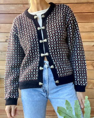 Vintage L.L.BEAN Bird's Eye Norwegian Navy Sweater Cardigan M Made in Norway