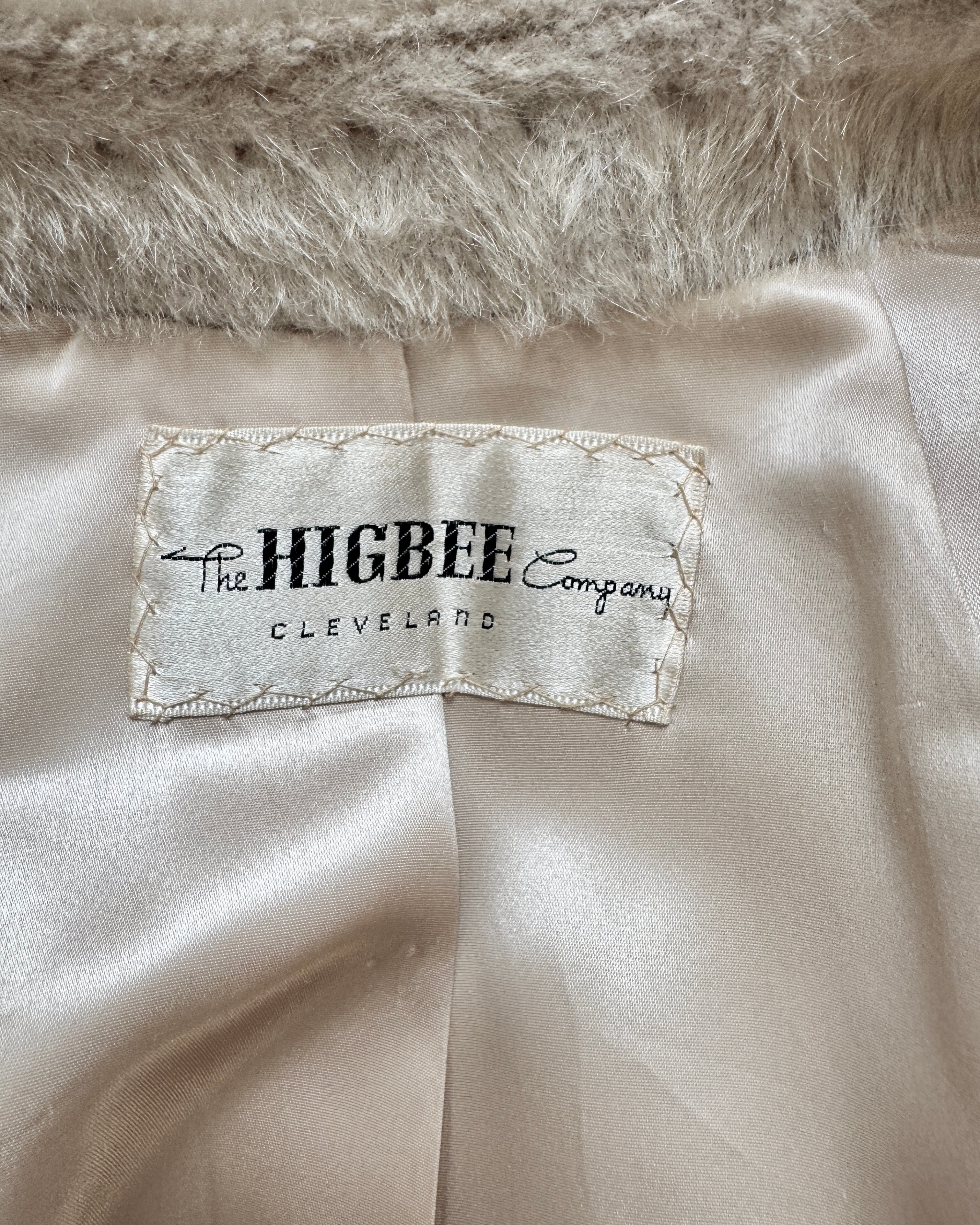 Vintage 1960s The HIGBEE Company Cleveland Blonde Faux Fur with Real Mink Collar Double Breasted Coat Union Made in USA M *New Condition