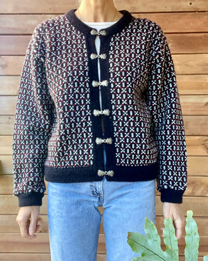 Vintage L.L.BEAN Bird's Eye Norwegian Navy Sweater Cardigan M Made in Norway