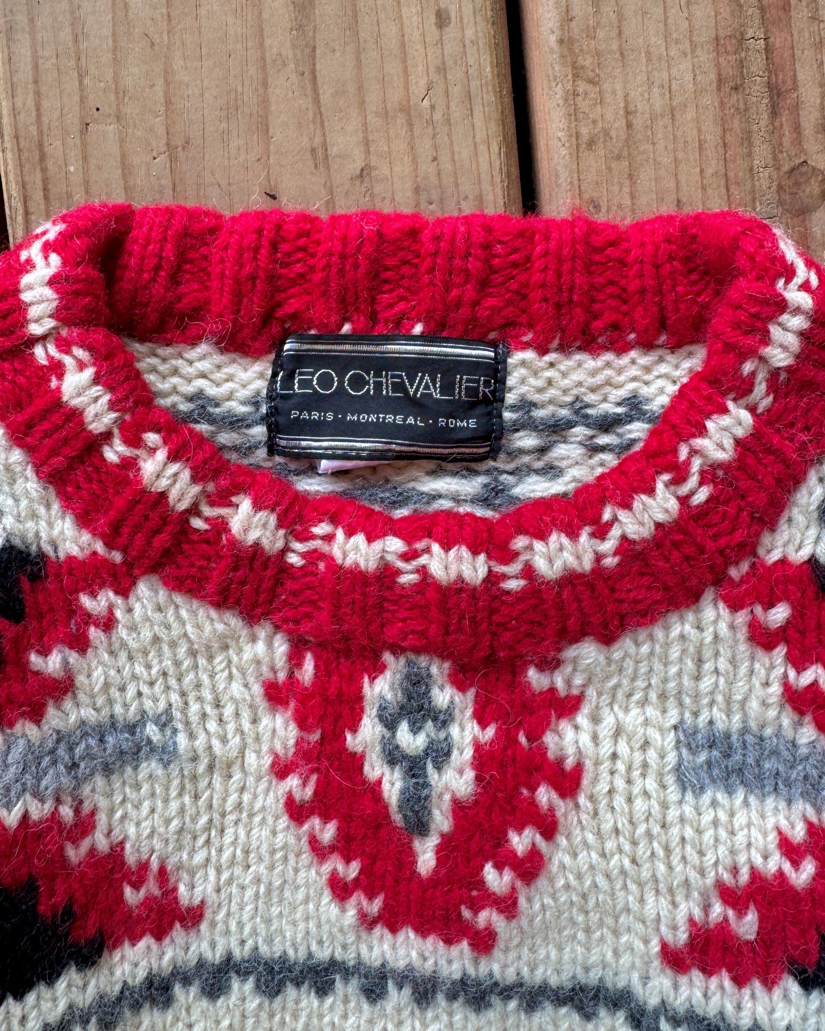 Vintage Leo Chevalier Shetland Wool Knit Navajo Pattern Style Fair Isle Sweater: Chunky Ski Pullover M/L