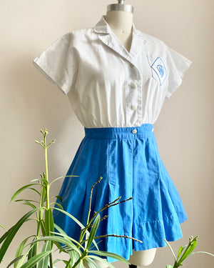 Vintage 1940s Cotton Toronto Women's Hospital Nurse Candy Striper Shorts Jumpsuit Romper Playsuit Uniform S