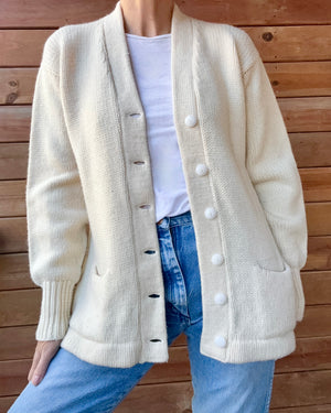 Vintage 1950s 1960s Cream Wool Letterman Varsity College Cardigan Sweater Jacket