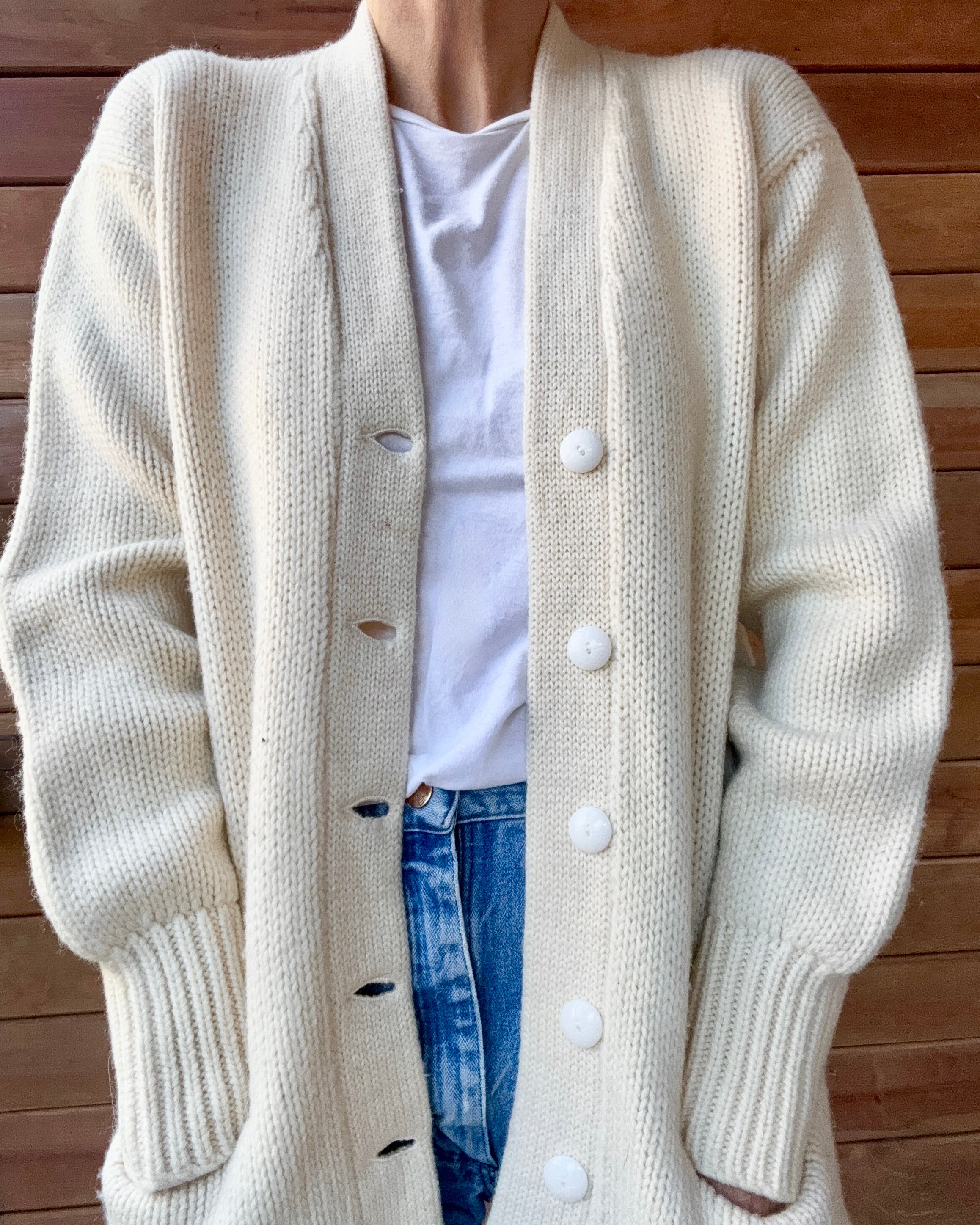 Vintage 1950s 1960s Cream Wool Letterman Varsity College Cardigan Sweater Jacket