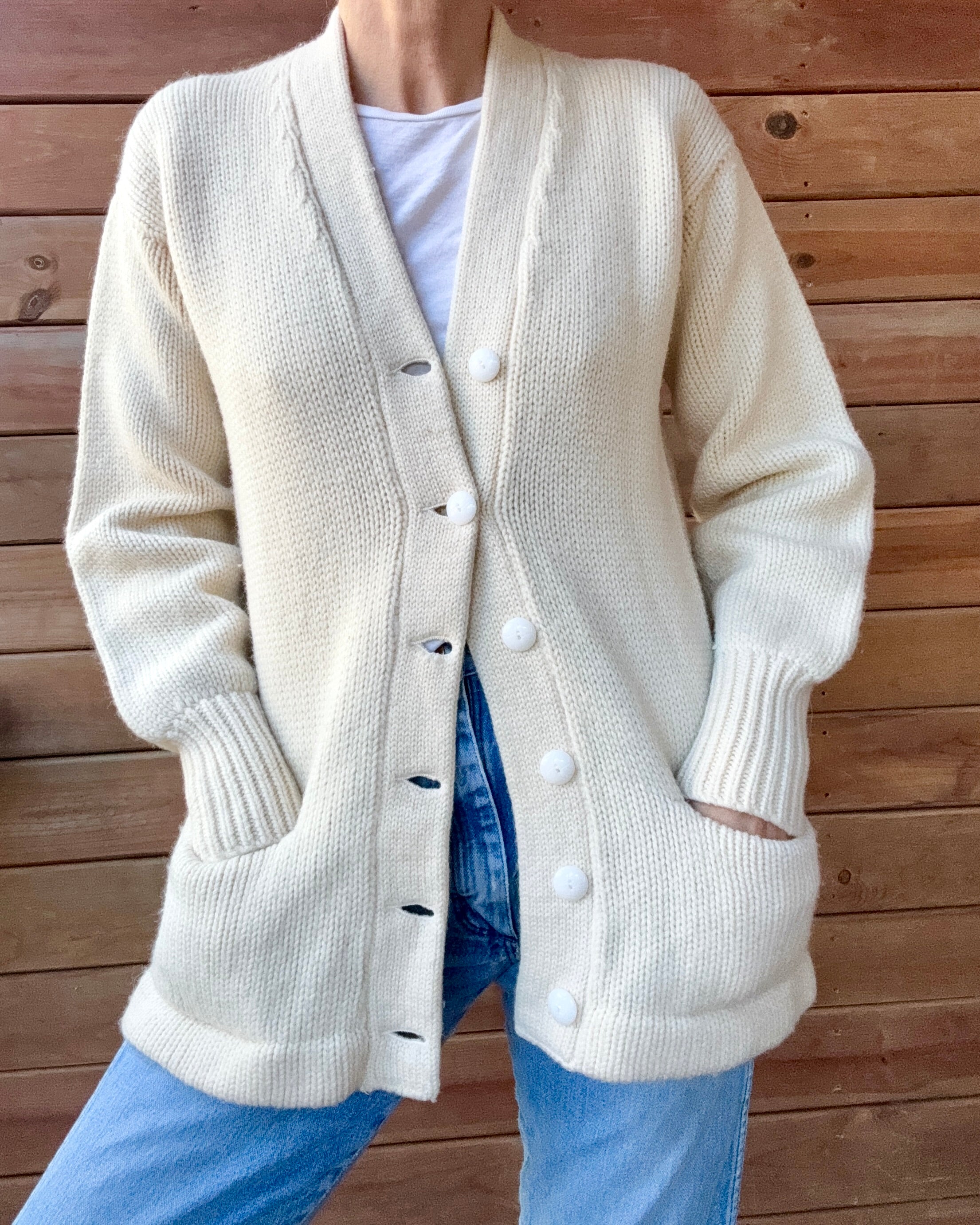 Vintage 1950s 1960s Cream Wool Letterman Varsity College Cardigan Sweater Jacket