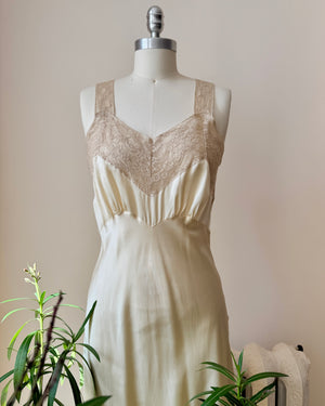 NWT Vintage 1940s Heavenly Silk Lingerie by FISCHER Bias Cut Cream Silk Crepe and Alecon Lace Slip Dress New with Tags size 4 S 34