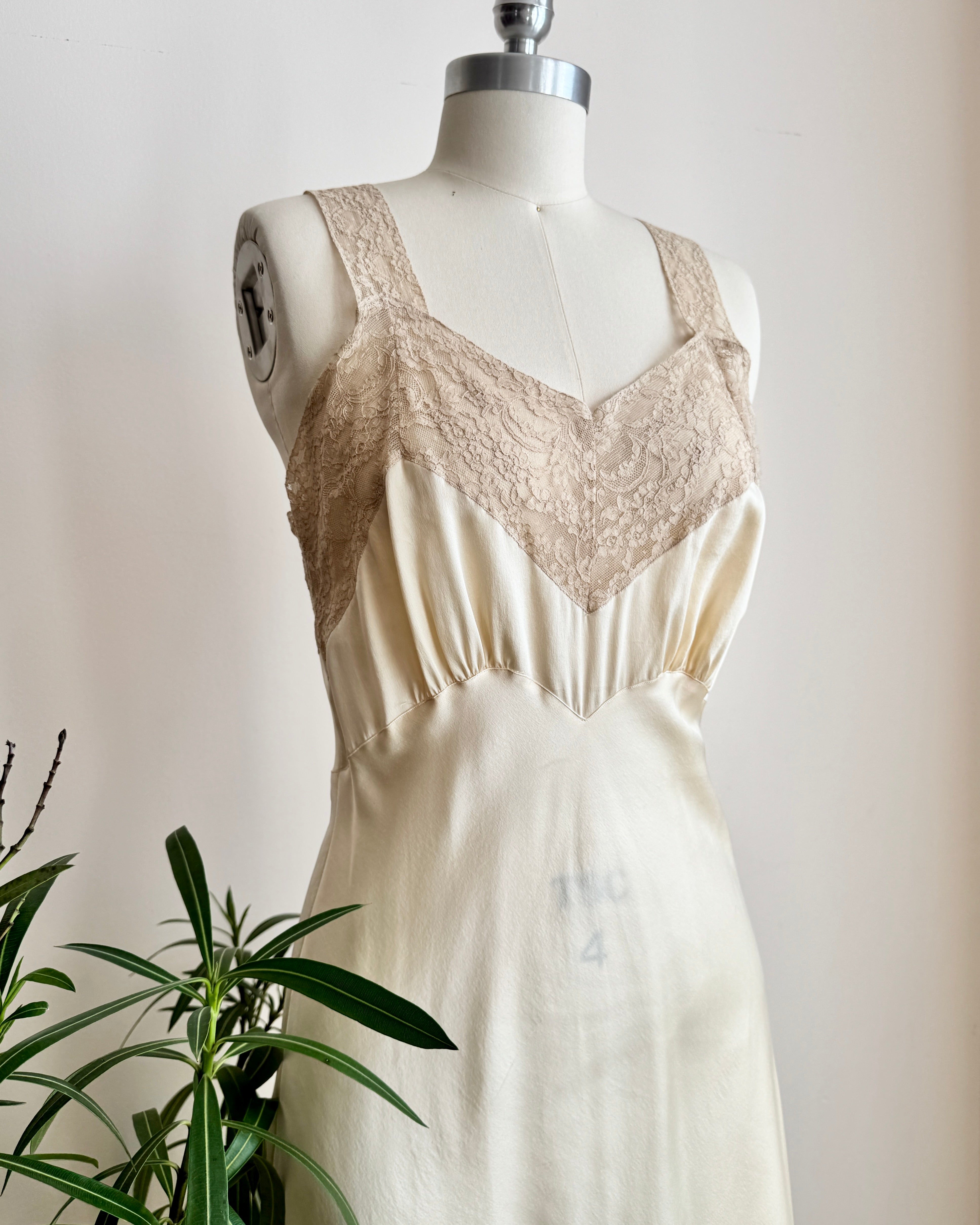 NWT Vintage 1940s Heavenly Silk Lingerie by FISCHER Bias Cut Cream Silk Crepe and Alecon Lace Slip Dress New with Tags size 4 S 34