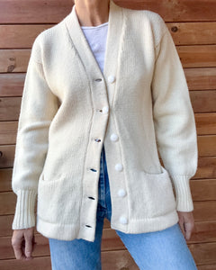 Vintage 1950s 1960s Cream Wool Letterman Varsity College Cardigan Sweater Jacket