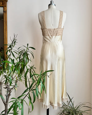 NWT Vintage 1940s Heavenly Silk Lingerie by FISCHER Bias Cut Cream Silk Crepe and Alecon Lace Slip Dress New with Tags size 4 S 34