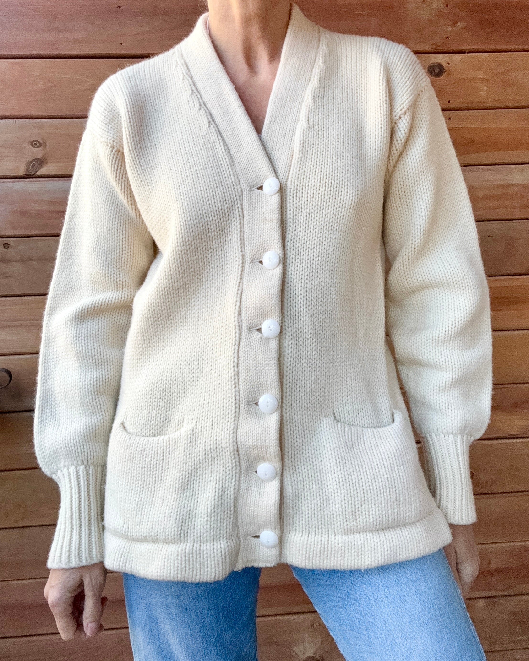 Vintage 1950s 1960s Cream Wool Letterman Varsity College Cardigan Sweater Jacket