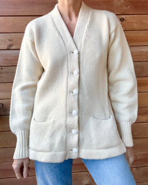 Vintage 1950s 1960s Cream Wool Letterman Varsity College Cardigan Sweater Jacket