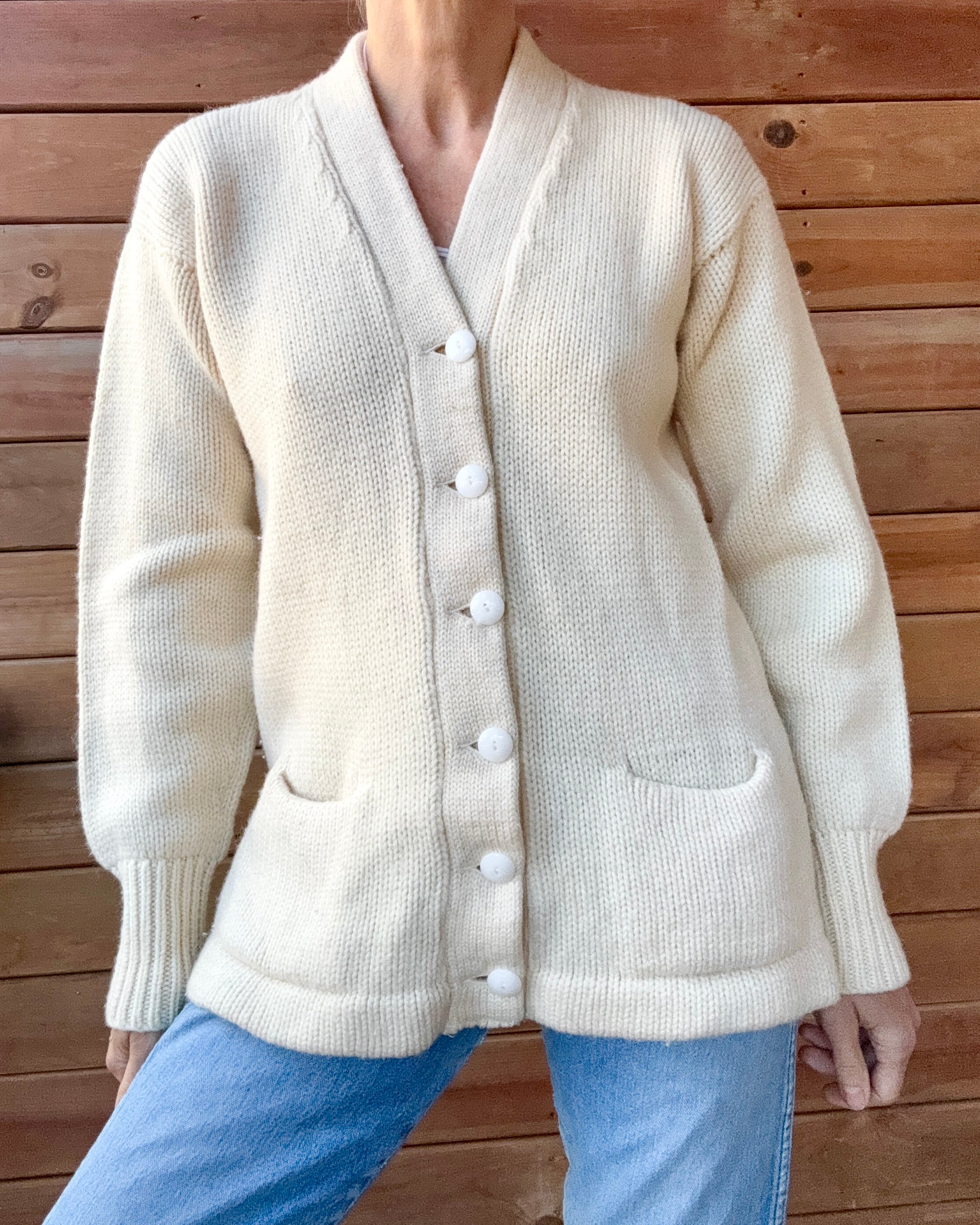 Vintage 1950s 1960s Cream Wool Letterman Varsity College Cardigan Sweater Jacket