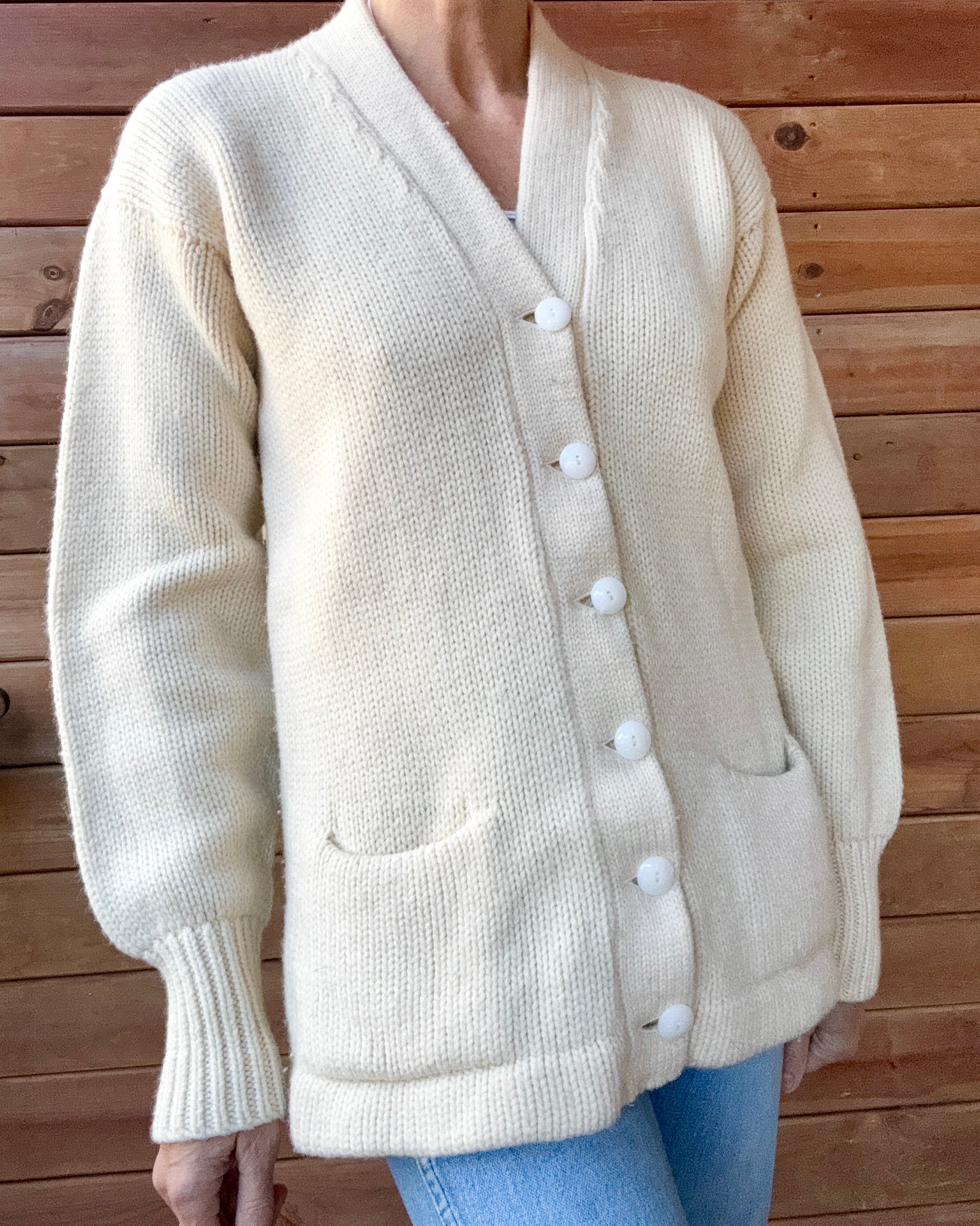 Vintage 1950s 1960s Cream Wool Letterman Varsity College Cardigan Sweater Jacket