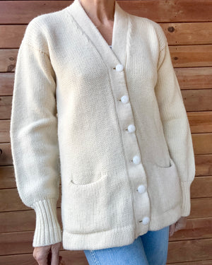 Vintage 1950s 1960s Cream Wool Letterman Varsity College Cardigan Sweater Jacket