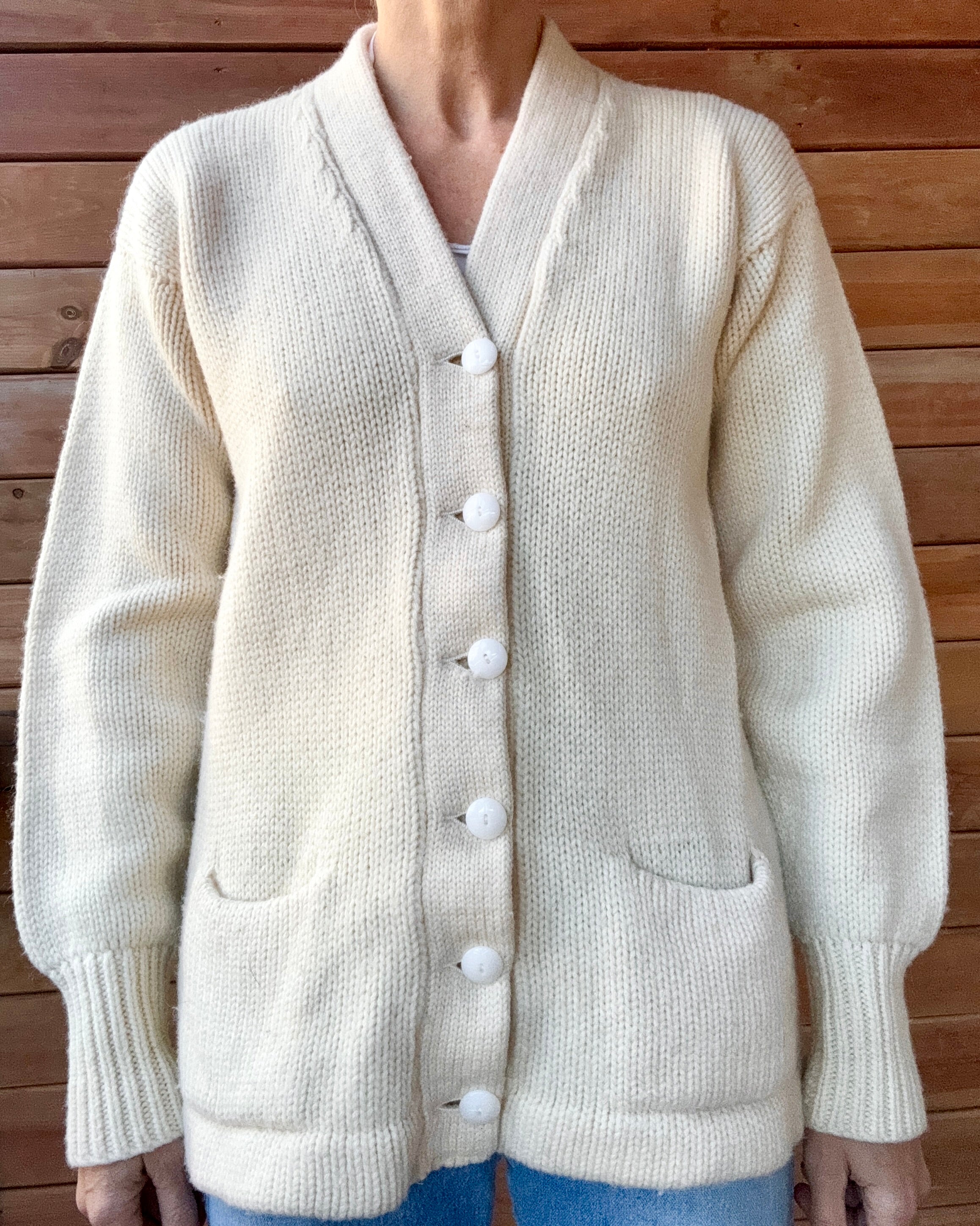 Vintage 1950s 1960s Cream Wool Letterman Varsity College Cardigan Sweater Jacket