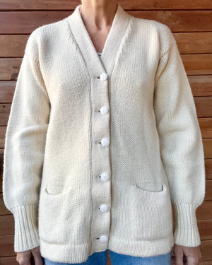 Vintage 1950s 1960s Cream Wool Letterman Varsity College Cardigan Sweater Jacket