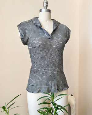 Vintage 1970s MISSONI Black and White Space Dye Knit Jersey Cap Sleeve Top Henley Made in Italy M
