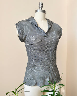 Vintage 1970s MISSONI Black and White Space Dye Knit Jersey Cap Sleeve Top Henley Made in Italy M