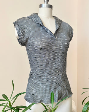 Vintage 1970s MISSONI Black and White Space Dye Knit Jersey Cap Sleeve Top Henley Made in Italy M