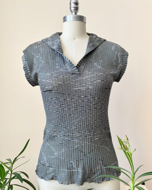 Vintage 1970s MISSONI Black and White Space Dye Knit Jersey Cap Sleeve Top Henley Made in Italy M