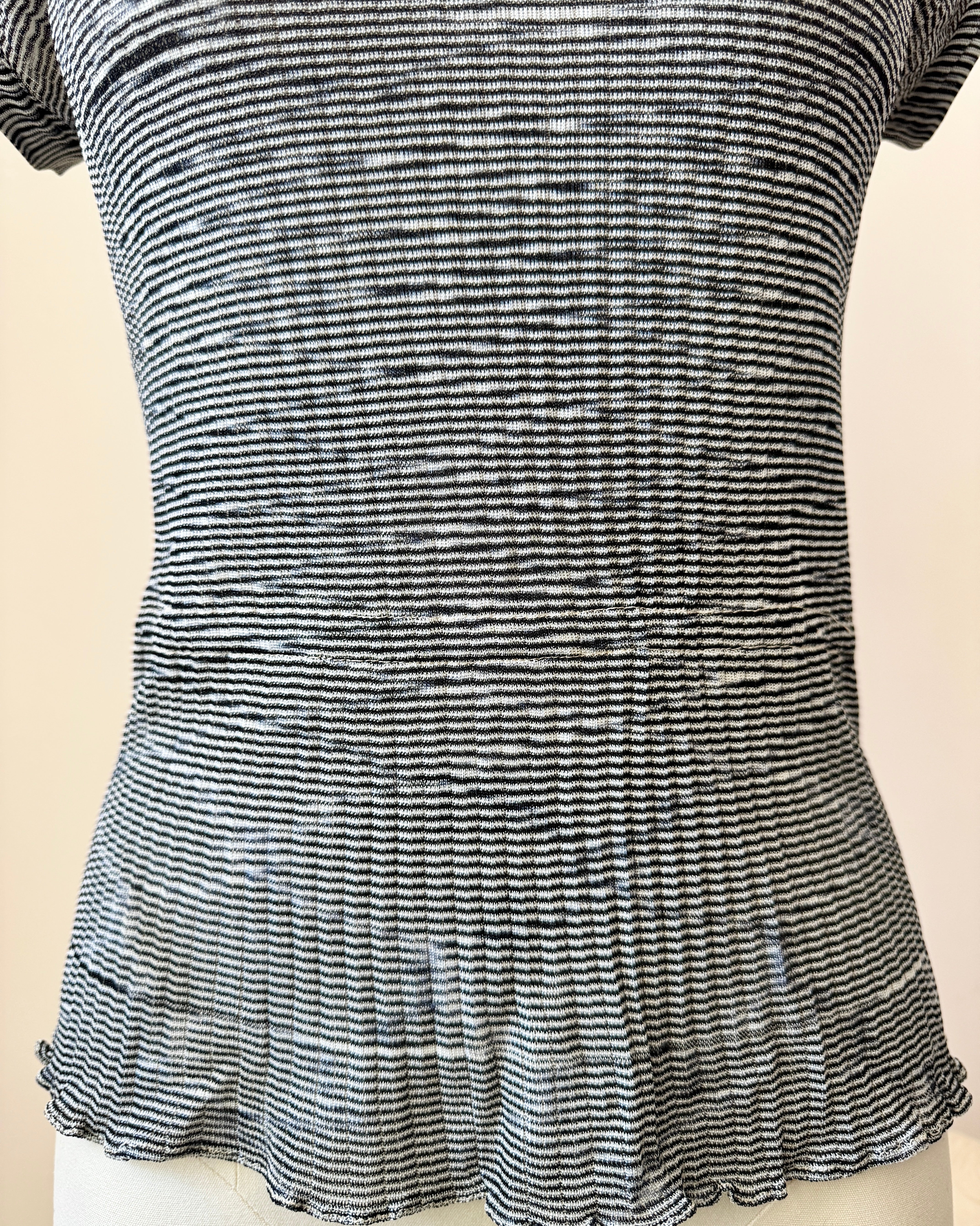 Vintage 1970s MISSONI Black and White Space Dye Knit Jersey Cap Sleeve Top Henley Made in Italy M