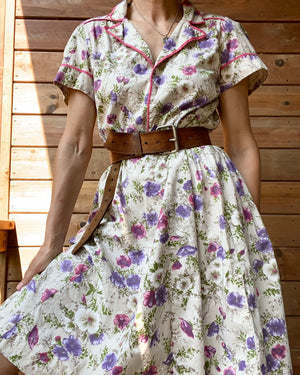 Vintage 1940s Cotton Floral House Dress L