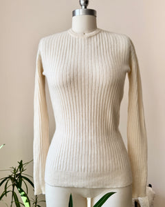Vintage HOGG of HAWICK for Bond Street Boutique Ltd Cream Rib Cashmere Crew Neck Sweater Made in Scotland Size S or SM
