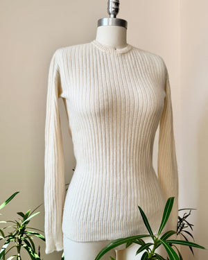 Vintage HOGG of HAWICK for Bond Street Boutique Ltd Cream Rib Cashmere Crew Neck Sweater Made in Scotland Size S or SM