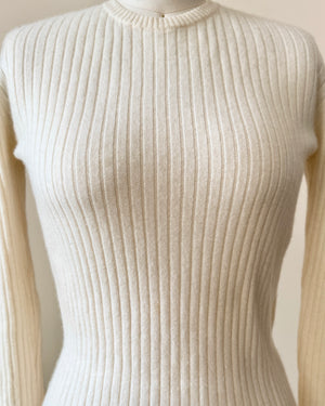 Vintage HOGG of HAWICK for Bond Street Boutique Ltd Cream Rib Cashmere Crew Neck Sweater Made in Scotland Size S or SM