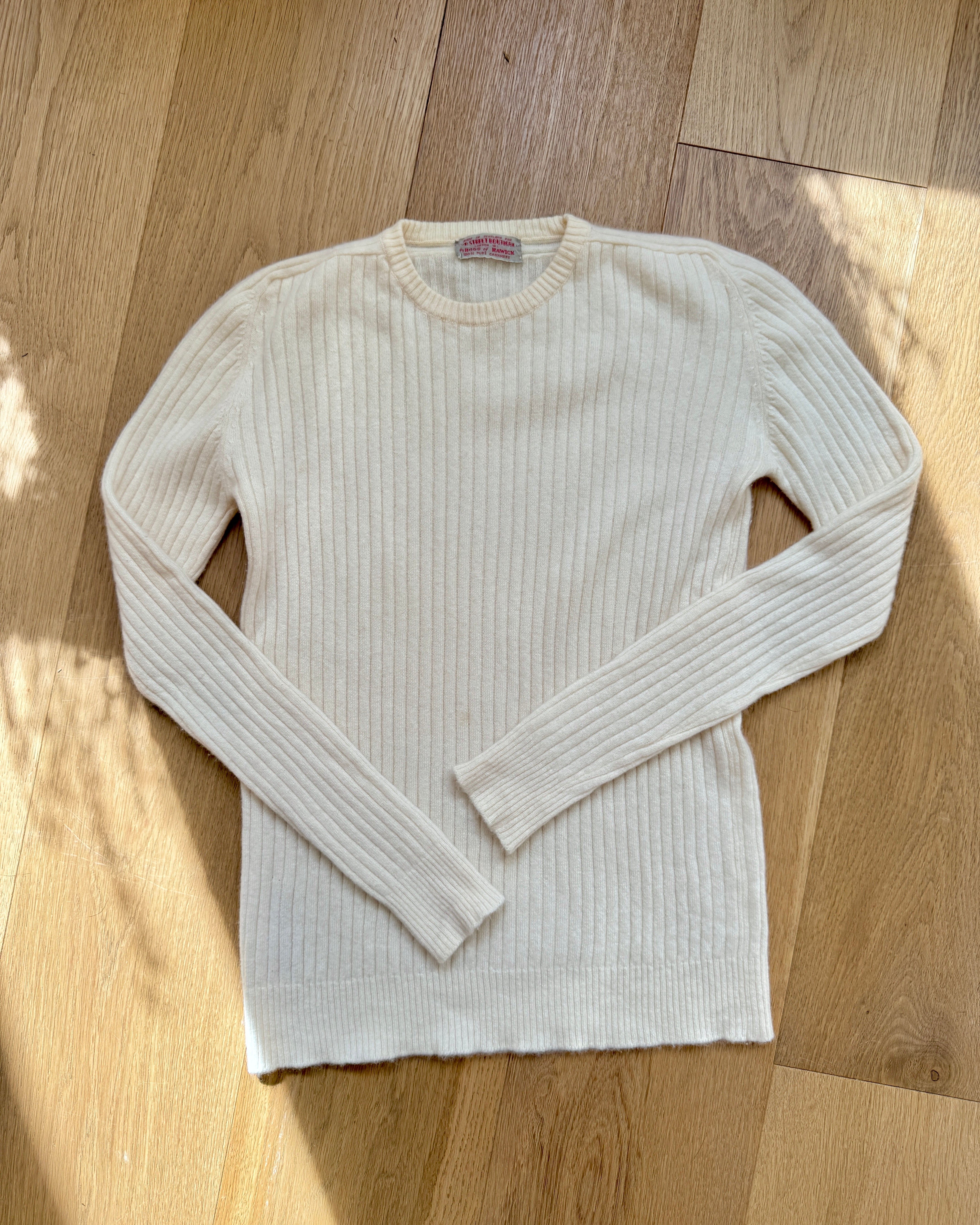 Vintage HOGG of HAWICK for Bond Street Boutique Ltd Cream Rib Cashmere Crew Neck Sweater Made in Scotland Size S or SM