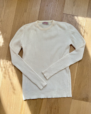 Vintage HOGG of HAWICK for Bond Street Boutique Ltd Cream Rib Cashmere Crew Neck Sweater Made in Scotland Size S or SM