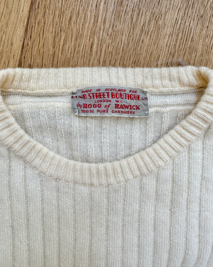 Vintage HOGG of HAWICK for Bond Street Boutique Ltd Cream Rib Cashmere Crew Neck Sweater Made in Scotland Size S or SM