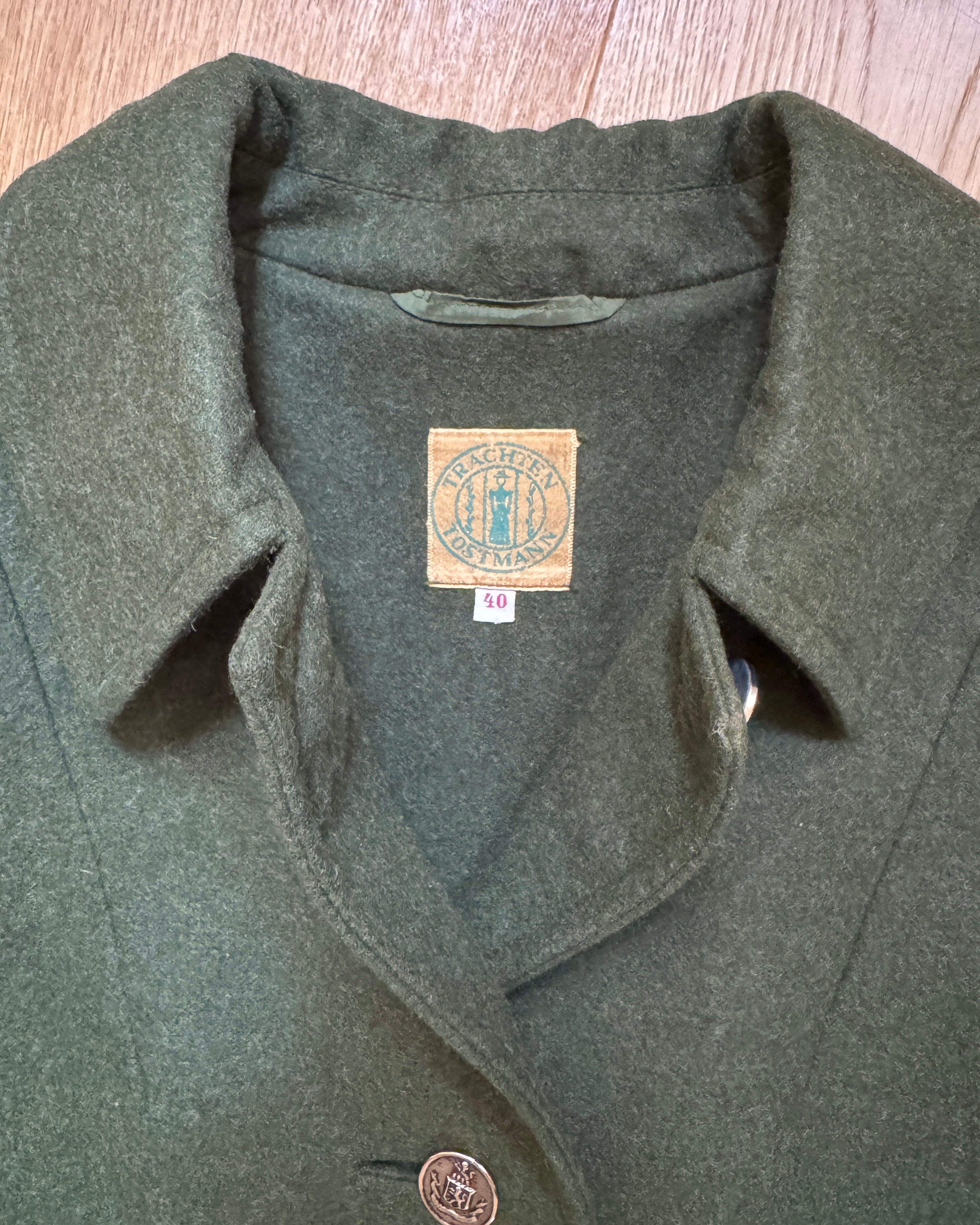 Vintage Trachten Tostmann Wool Forest Green Felted Coat by Wearer Innsbruck Tirol Traditional Clothing Made in Austria Size 40
