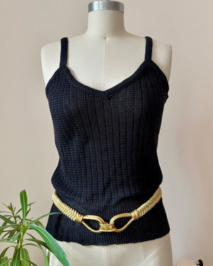 Vintage 1980s YSL Yves Saint Laurent Gold Braided Belt with Signed Metal Loop Buckle Made in France